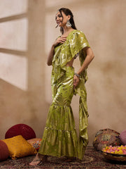 Crop Top With Sharara And Frill Dupatta In Olive Color