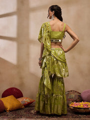 Crop Top With Sharara And Frill Dupatta In Olive Color