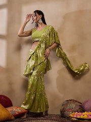 Crop Top With Sharara And Frill Dupatta In Olive Color