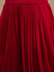 One Shoulder Assymettric Top With Dhoti In Red Color