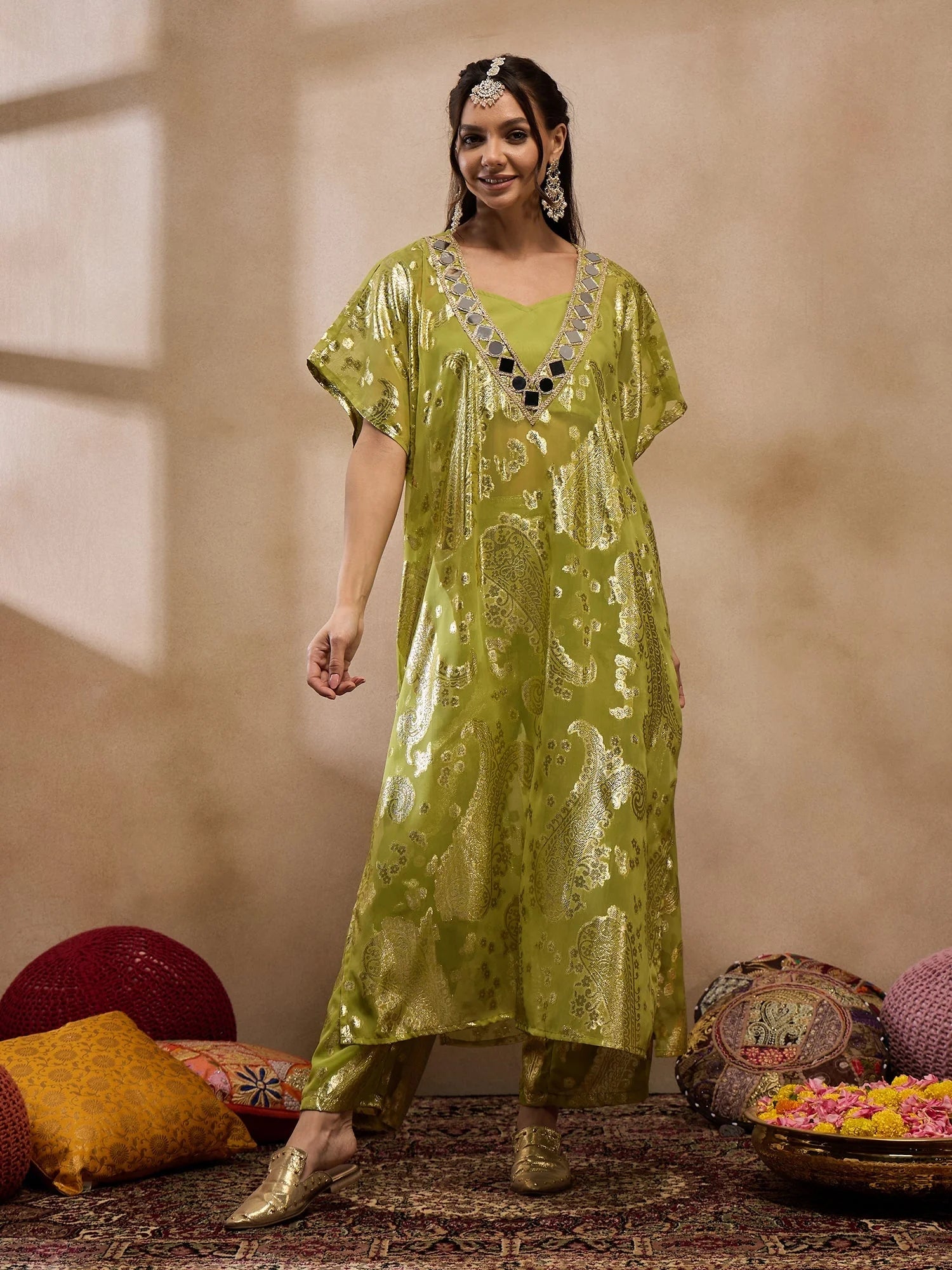 Olive Kaftan With Pants: Stylish Kaftans for Women Online