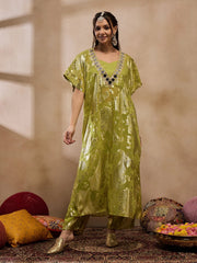 Kaftan With Pants In Olive Color