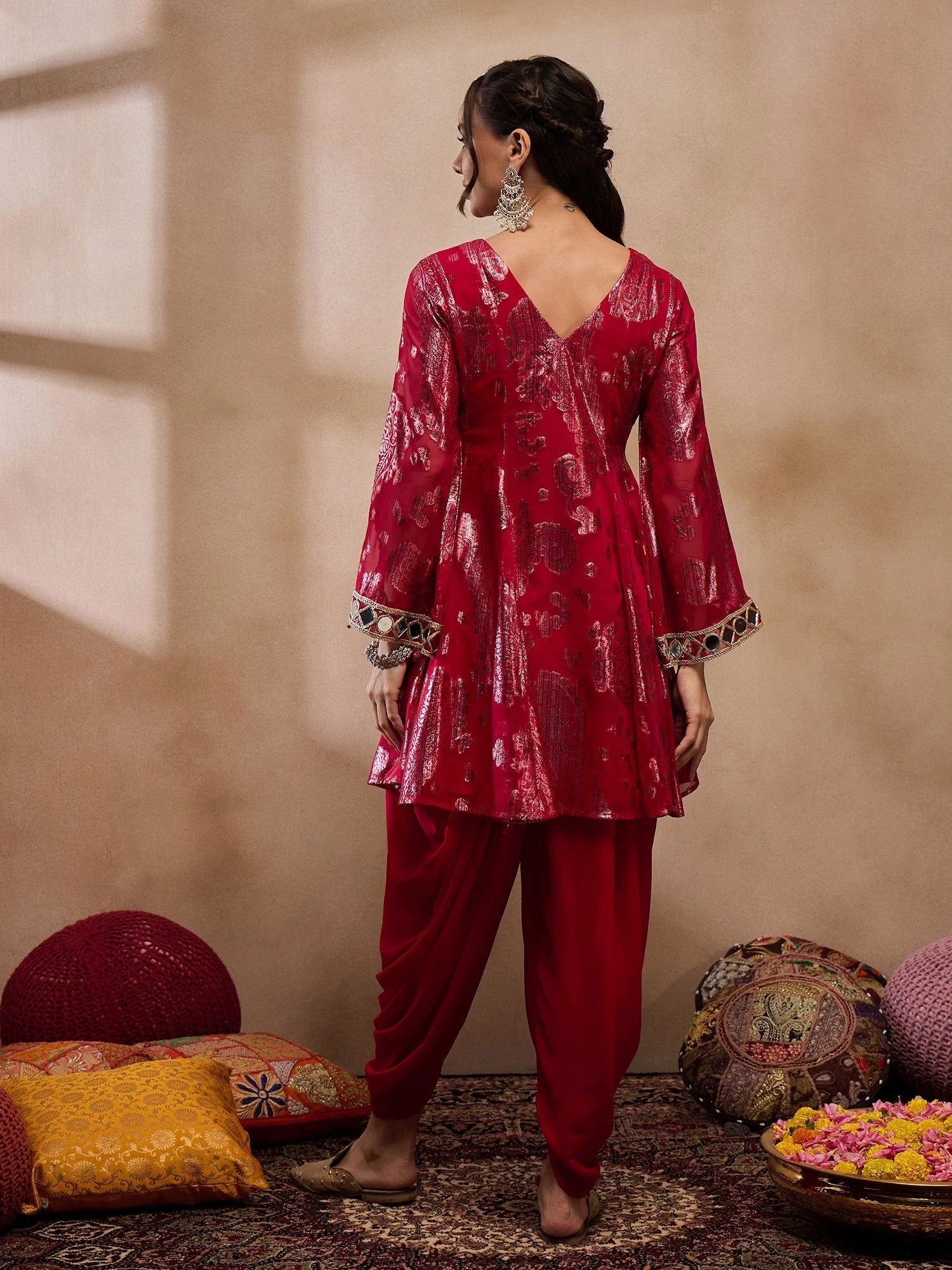 Red Flare Kurta Dhoti Pants - Stylish Women's Dhoti Kurta Set