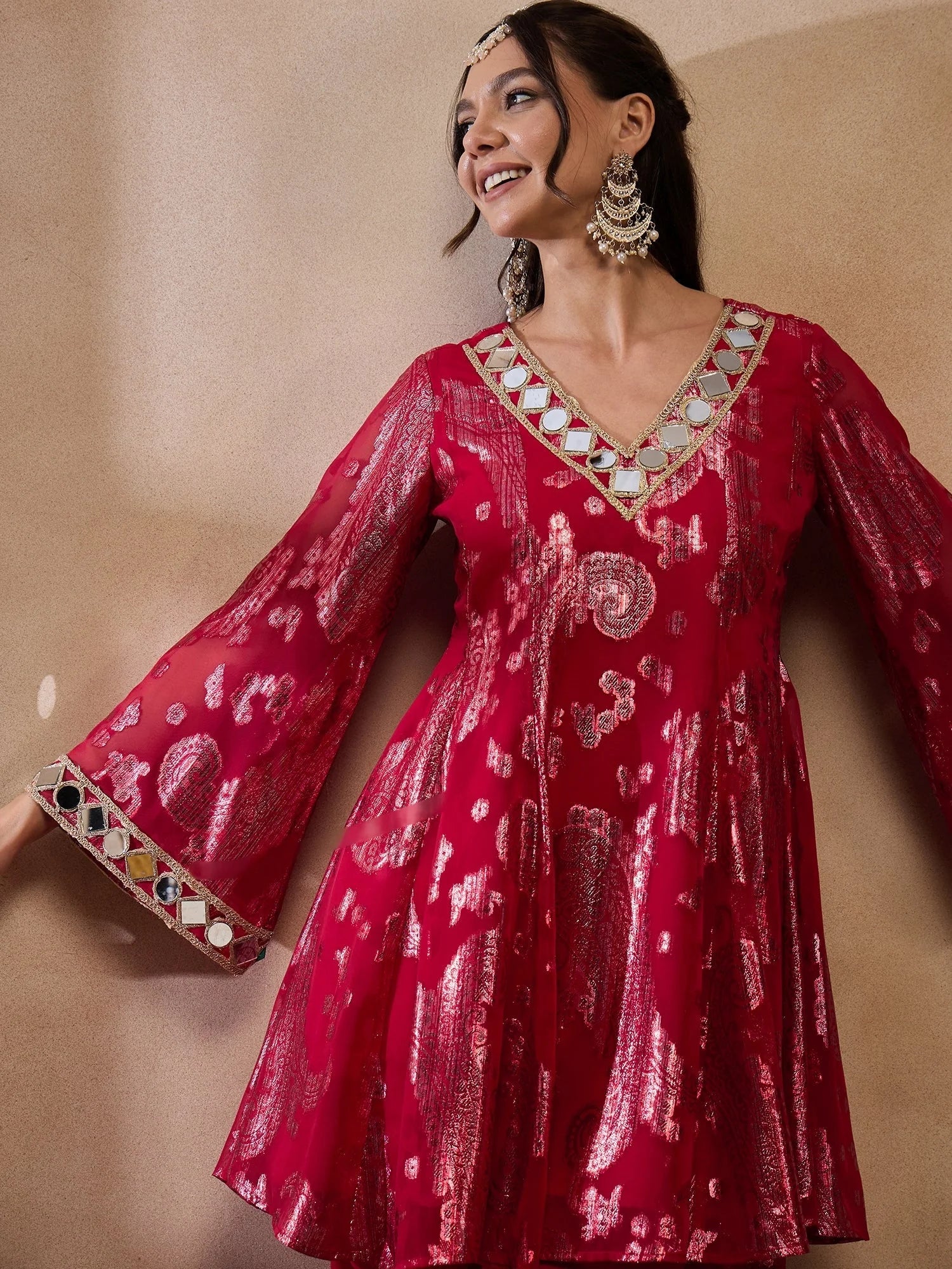 Red Flare Kurta Dhoti Pants - Stylish Women's Dhoti Kurta Set