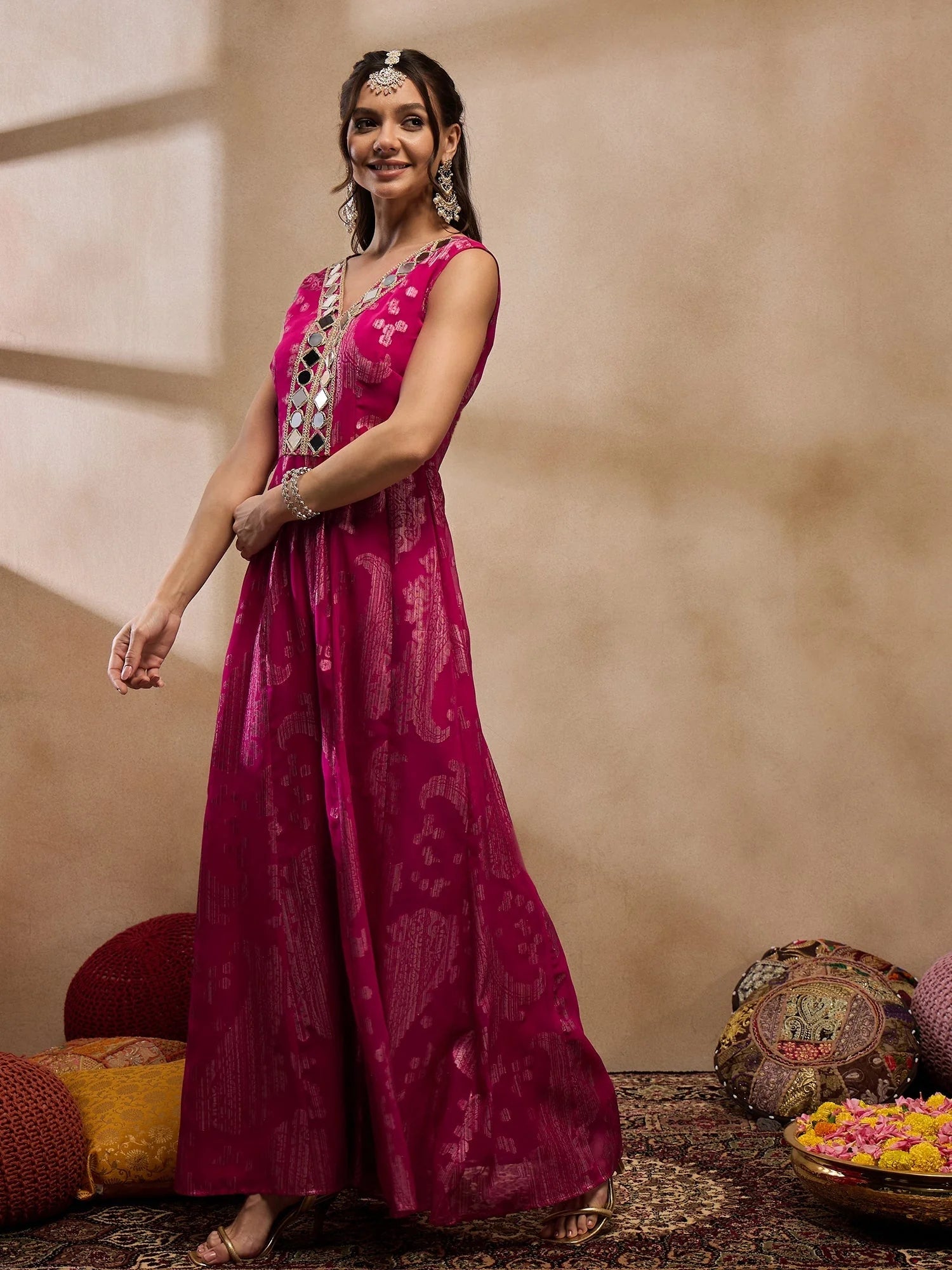 Pink Kalidar Jumpsuit: Women's Western Wear Outfit Online