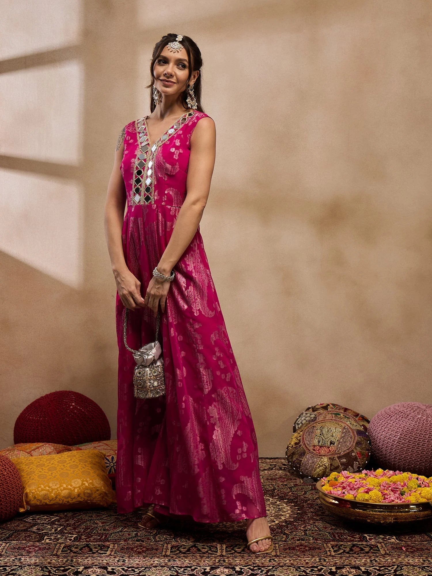 Pink Kalidar Jumpsuit: Women's Western Wear Outfit Online