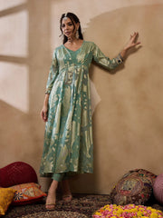 Jacket With Crop Top And Pants In Sea Green Color