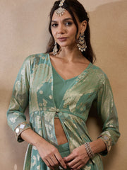 Jacket With Crop Top And Pants In Sea Green Color