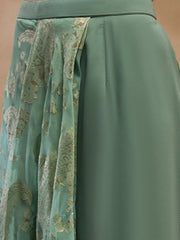 Pre-Draped Sarree With Blouse In Sea Green Color
