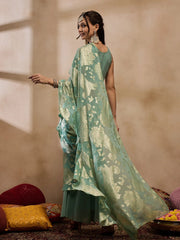 Pre-Draped Sarree With Blouse In Sea Green Color