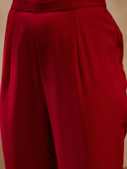 Crop Top With Bell Bottom Pants And Jacket In Red Color