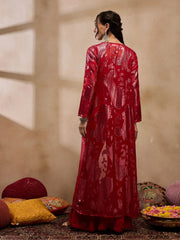 Crop Top With Bell Bottom Pants And Jacket In Red Color