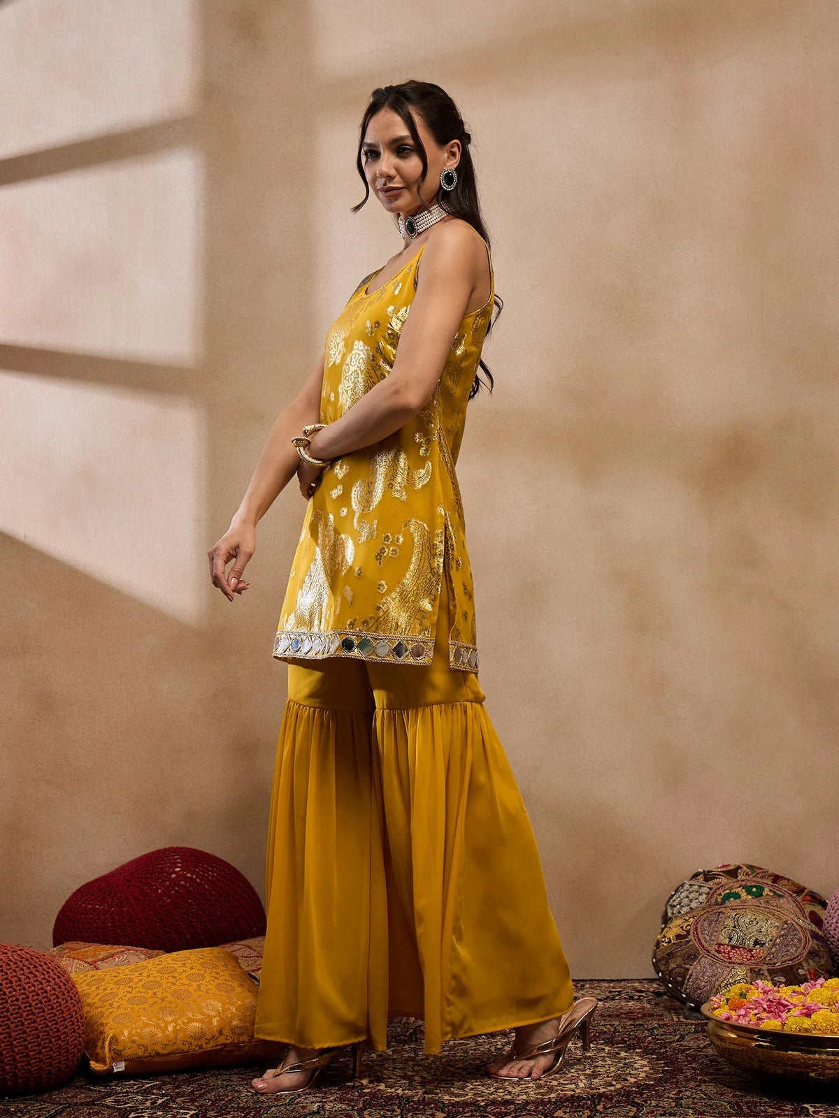 Kurta With Sharara In Yellow Color