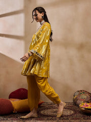 Flare Kurta With Dhoti Pants In Yellow Color