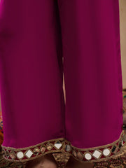 Box Pleat Flare Kurta With Palazzo In Pink Color