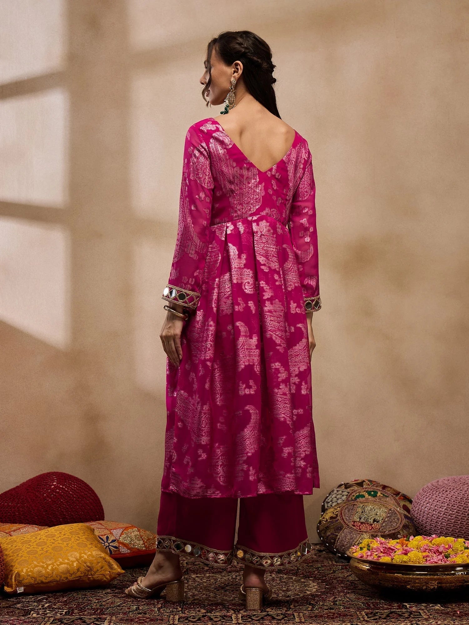 Pink Box Pleat Kurta with Palazzo | Indian Suits for Women