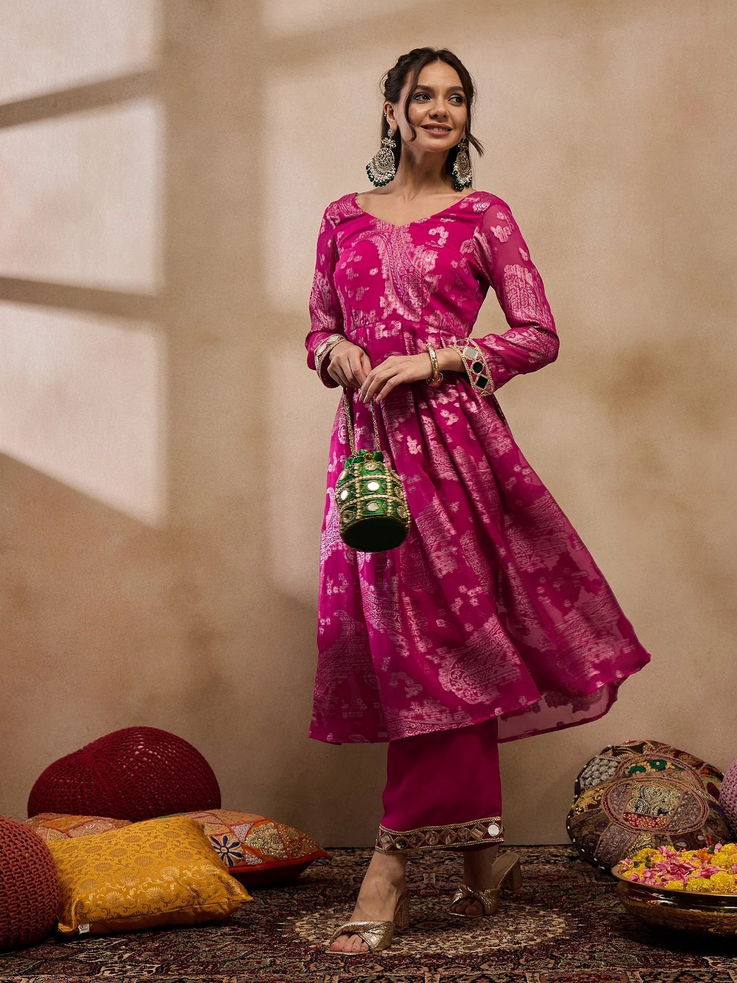 Pink Box Pleat Kurta with Palazzo | Indian Suits for Women