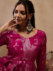 Box Pleat Flare Kurta With Palazzo In Pink Color