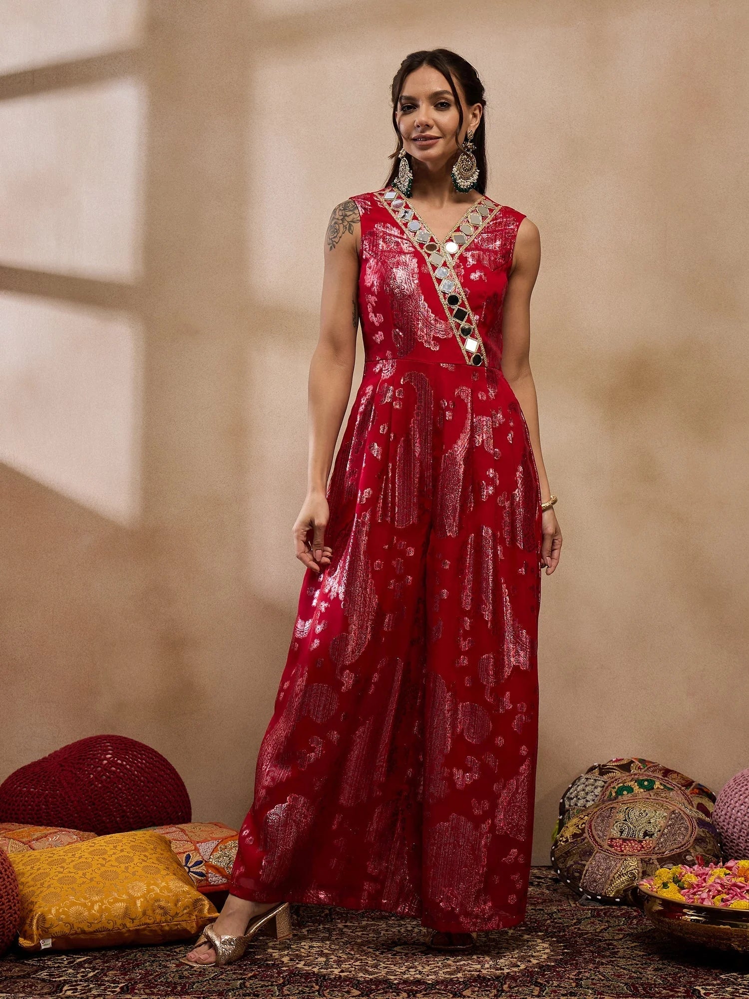 Red Overlap Jumpsuit: Chic Women's Western Outfits and More