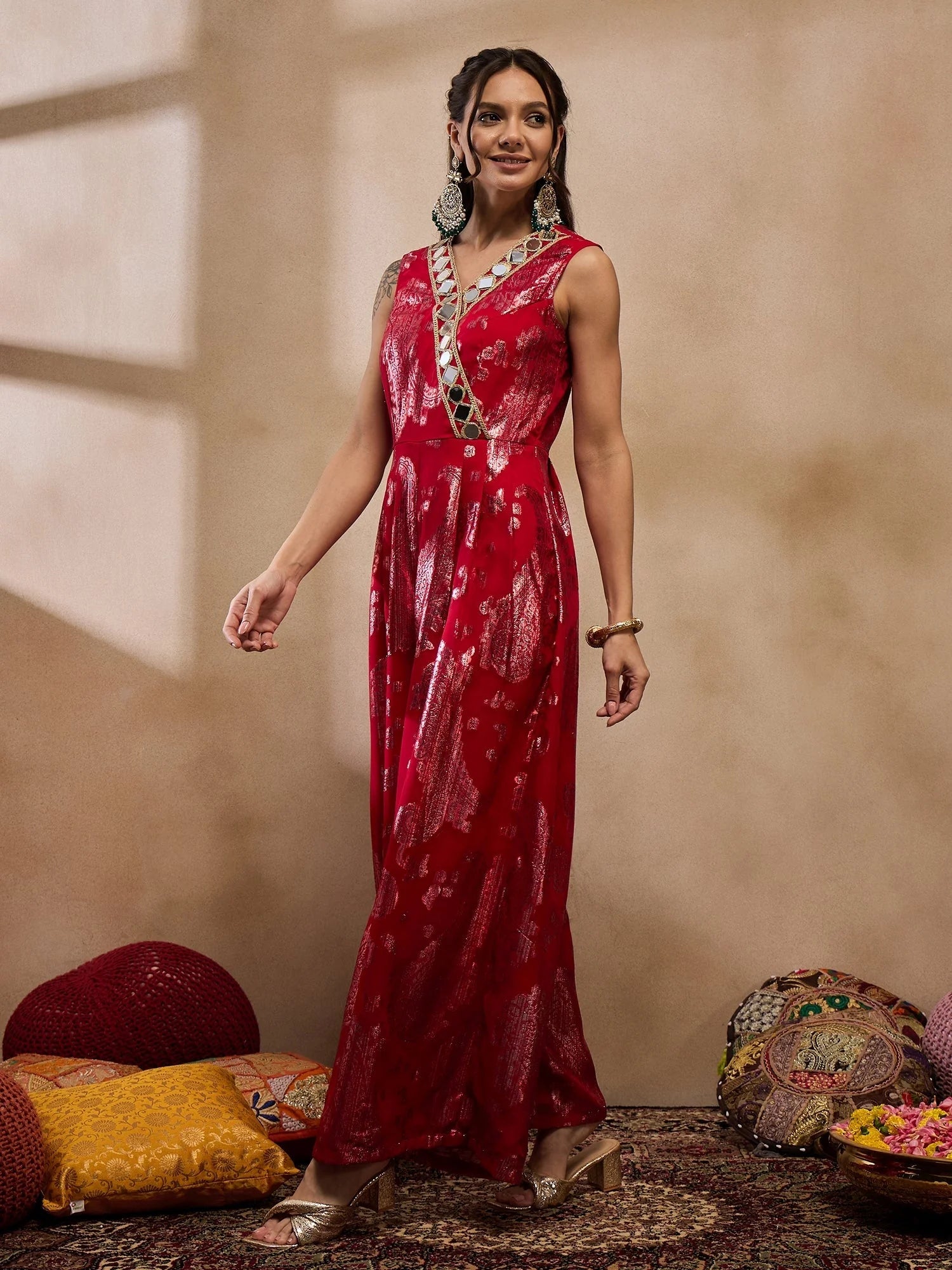 Red Overlap Jumpsuit: Chic Women's Western Outfits and More