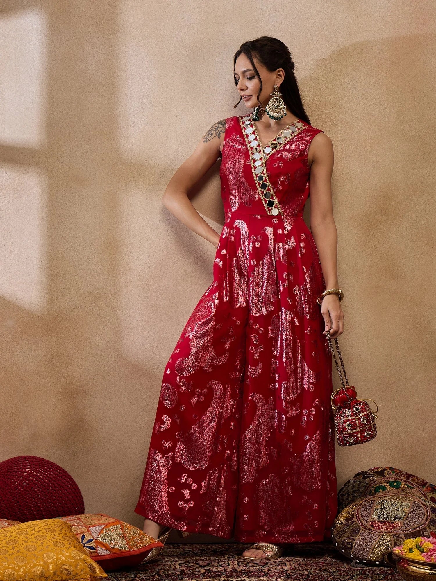 Red Overlap Jumpsuit: Chic Women's Western Outfits and More