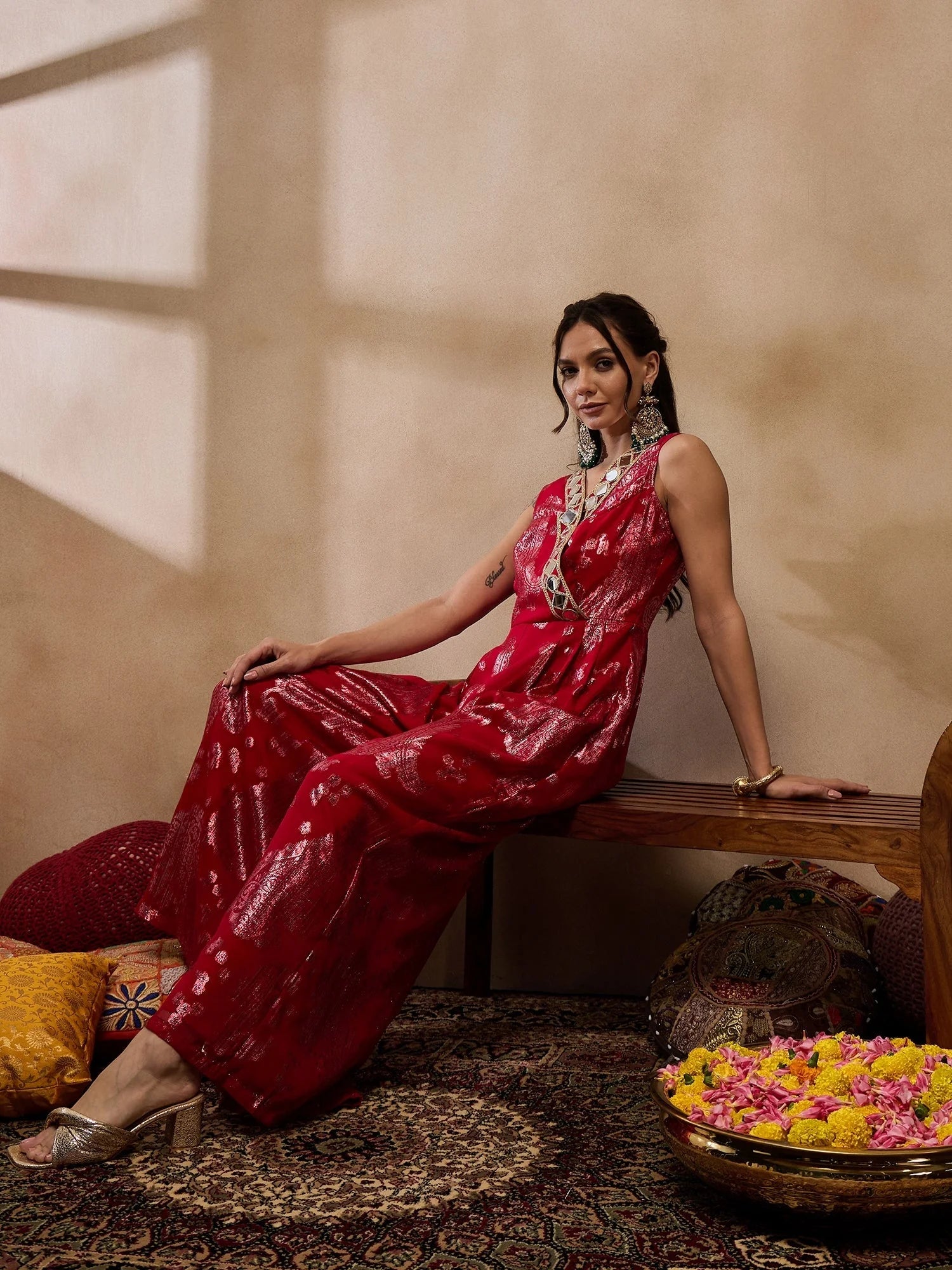 Red Overlap Jumpsuit: Chic Women's Western Outfits and More