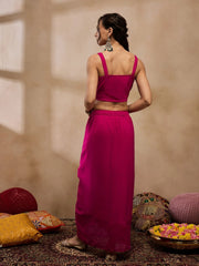 Crop Top With Draped Skirt And Cape In Pink Color