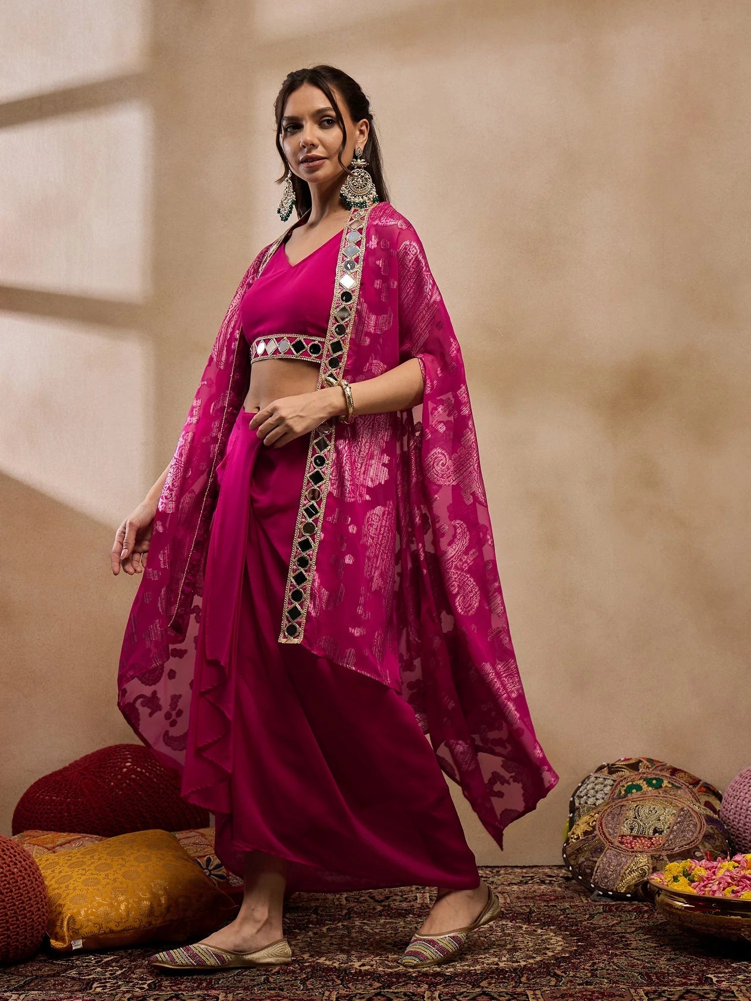 Pink Crop Top & Skirt Set | Party Wear Designer Lehenga