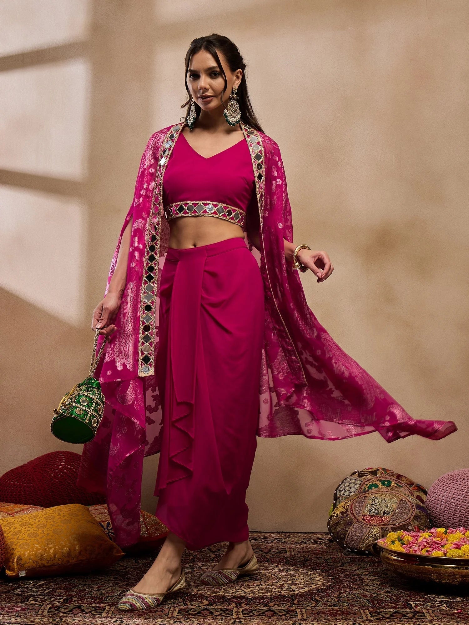 Pink Crop Top & Skirt Set | Party Wear Designer Lehenga