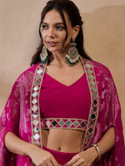 Crop Top With Draped Skirt And Cape In Pink Color
