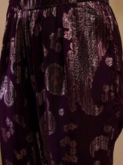 Loop Button Waist Coat With Bell Bottom Pant In Purple Color