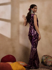 Loop Button Waist Coat With Bell Bottom Pant In Purple Color