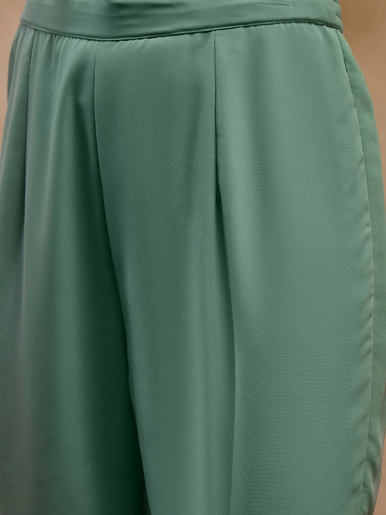 Sea Green Crop Top Bell Bottom Pant & Jacket - Western Wear