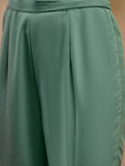 Crop Top With Bell Bottom Pants And Jacket In Sea Green Color