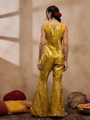Loop Button Waist Coat With Bell Bottom Pant In Yellow Color