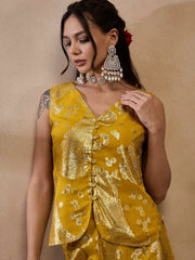 Loop Button Waist Coat With Bell Bottom Pant In Yellow Color