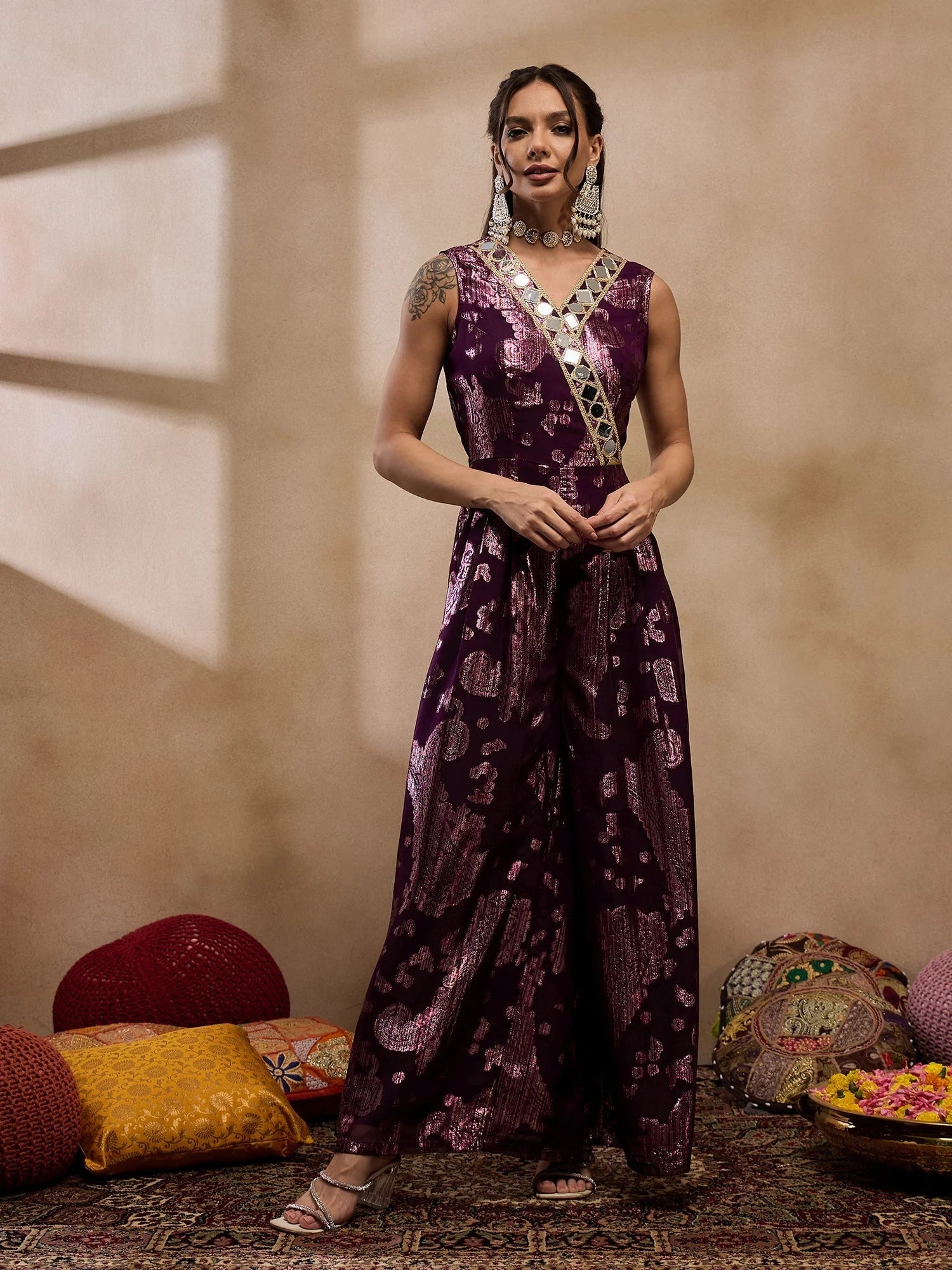 Purple Overlap Jumpsuit: Trendy Women's Western Wear Clothing