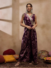 Overlap Neck Jumpsuit In Purple Color