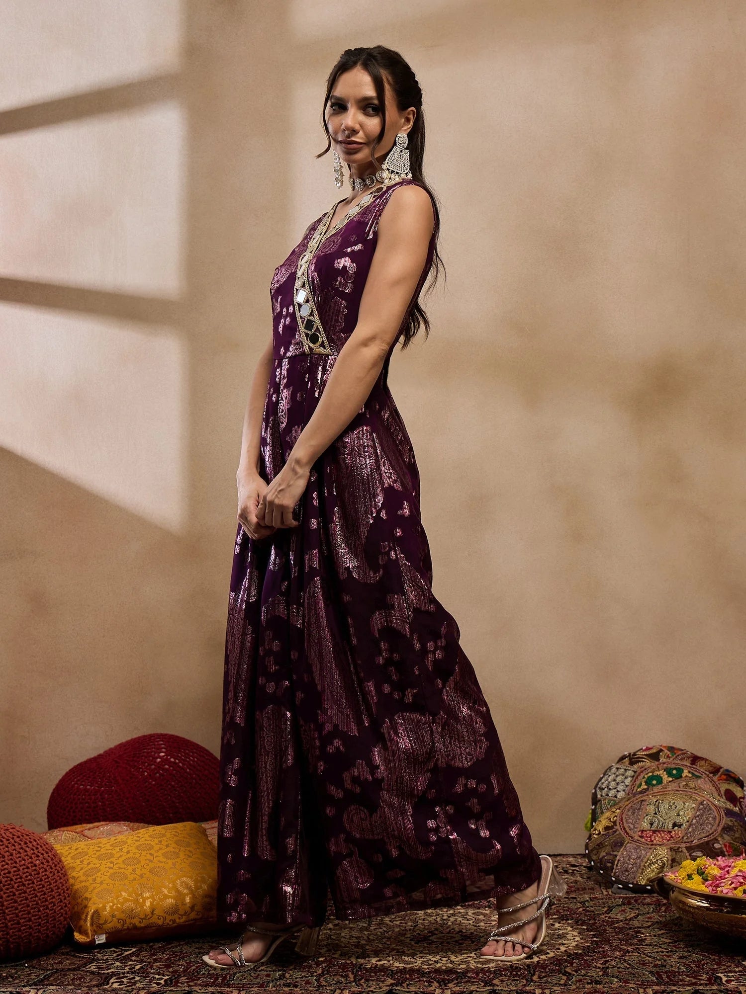 Purple Overlap Jumpsuit: Trendy Women's Western Wear Clothing