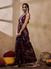 Overlap Neck Jumpsuit In Purple Color