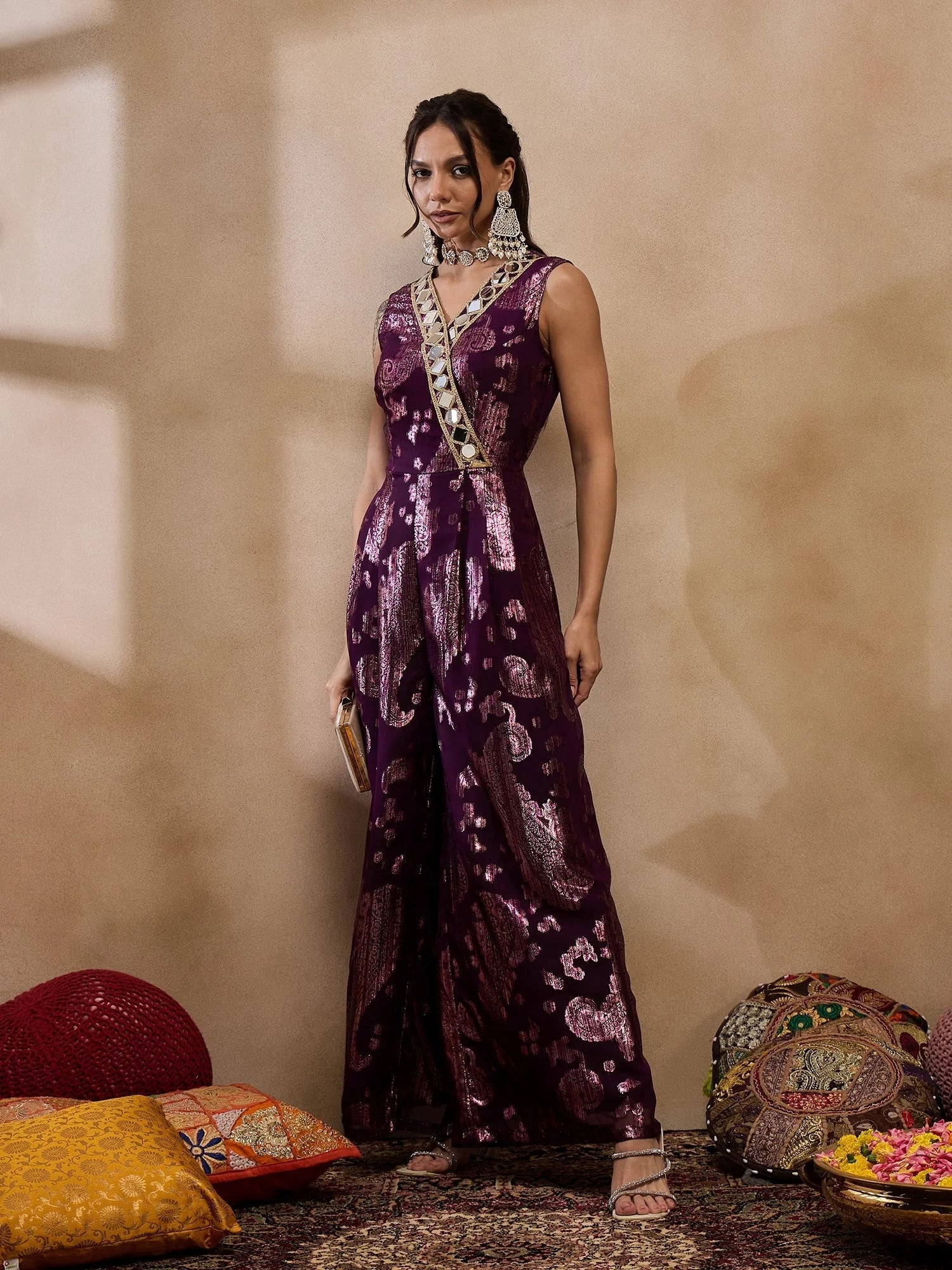 Purple Overlap Jumpsuit: Trendy Women's Western Wear Clothing