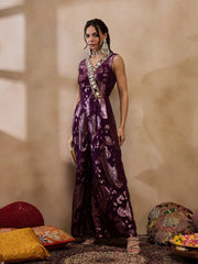 Overlap Neck Jumpsuit In Purple Color