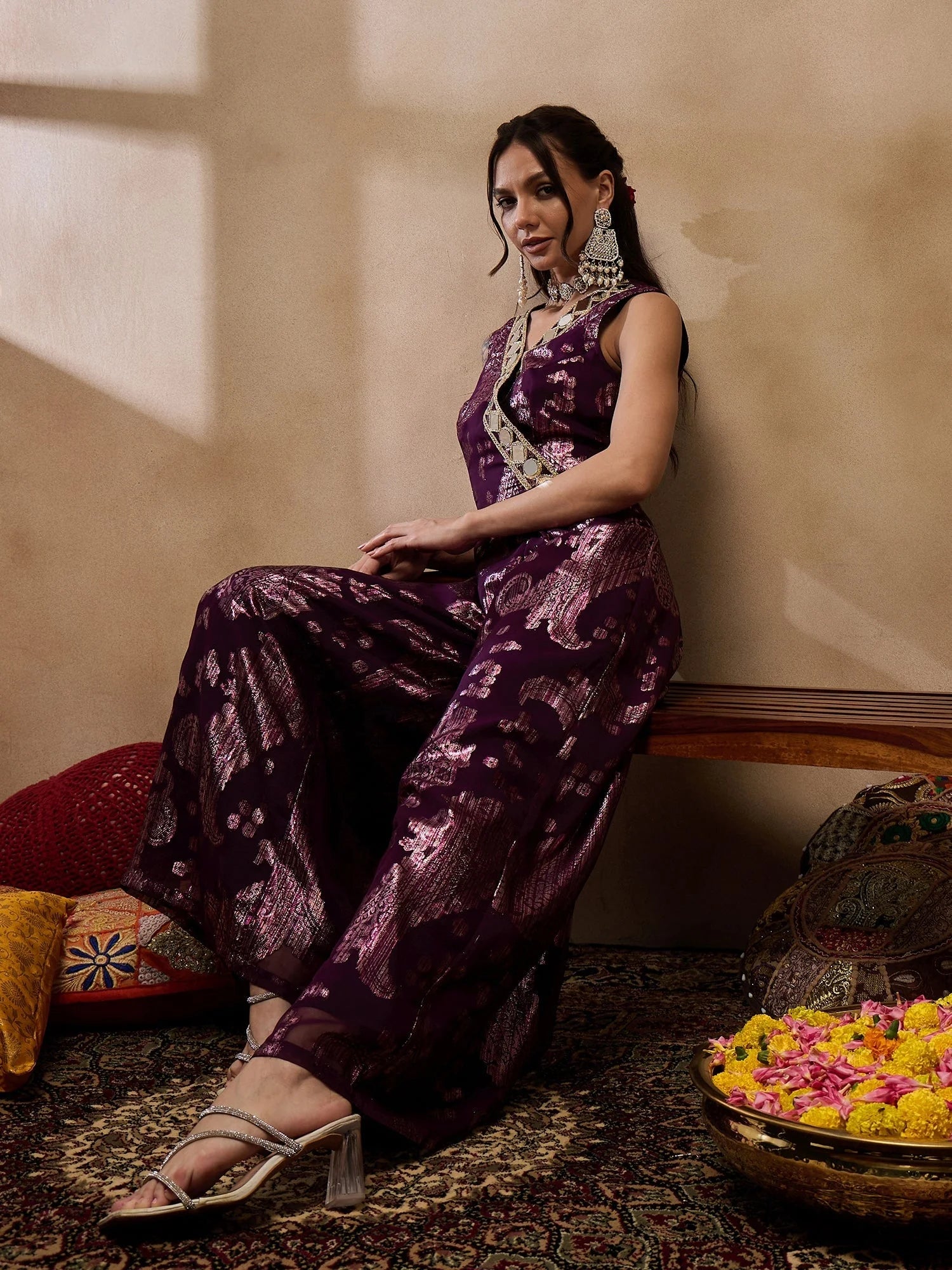 Purple Overlap Jumpsuit: Trendy Women's Western Wear Clothing