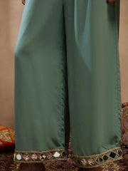 Box Pleat Flare Kurta With Palazzo In Sea Green Color