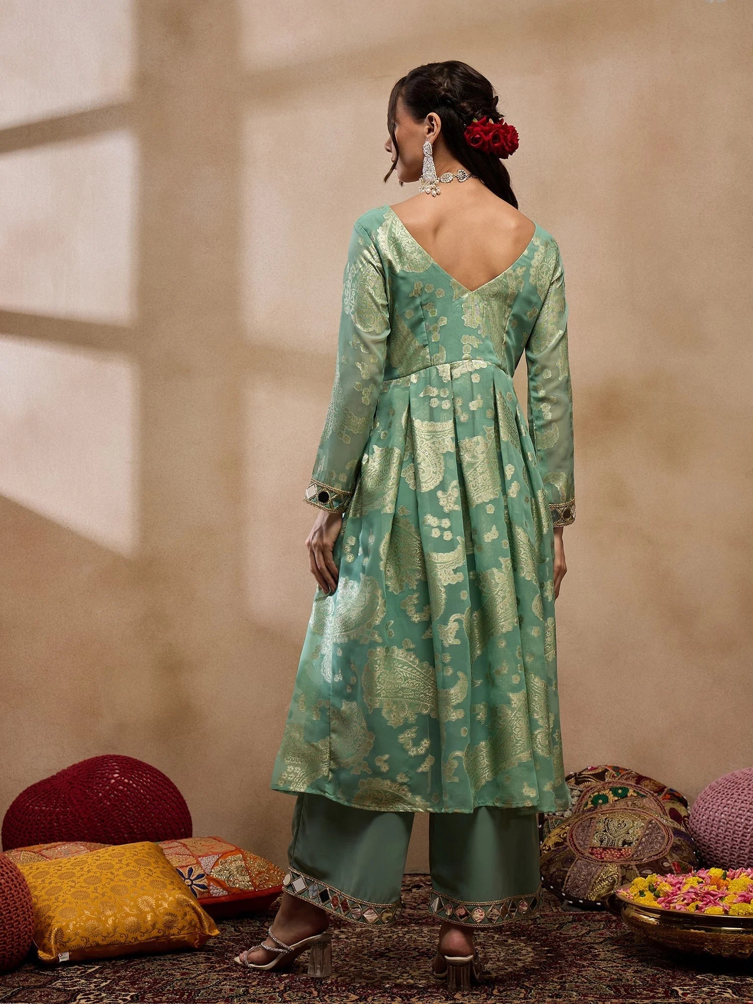 Sea Green Kurta Palazzo Suit Set | Indian Suits For Women