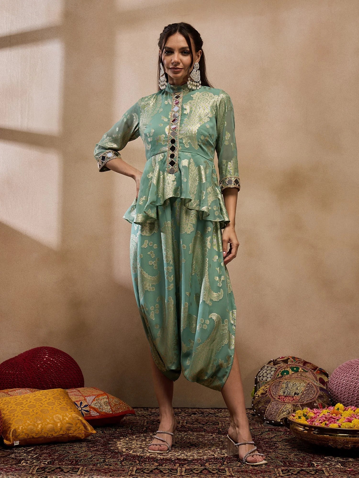 Sea Green Peplum Jumpsuit: Women's Western Outfits Online