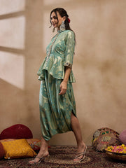 Peplum Low Crotch Jumpsuit In Sea Green Color