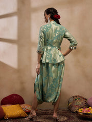 Peplum Low Crotch Jumpsuit In Sea Green Color