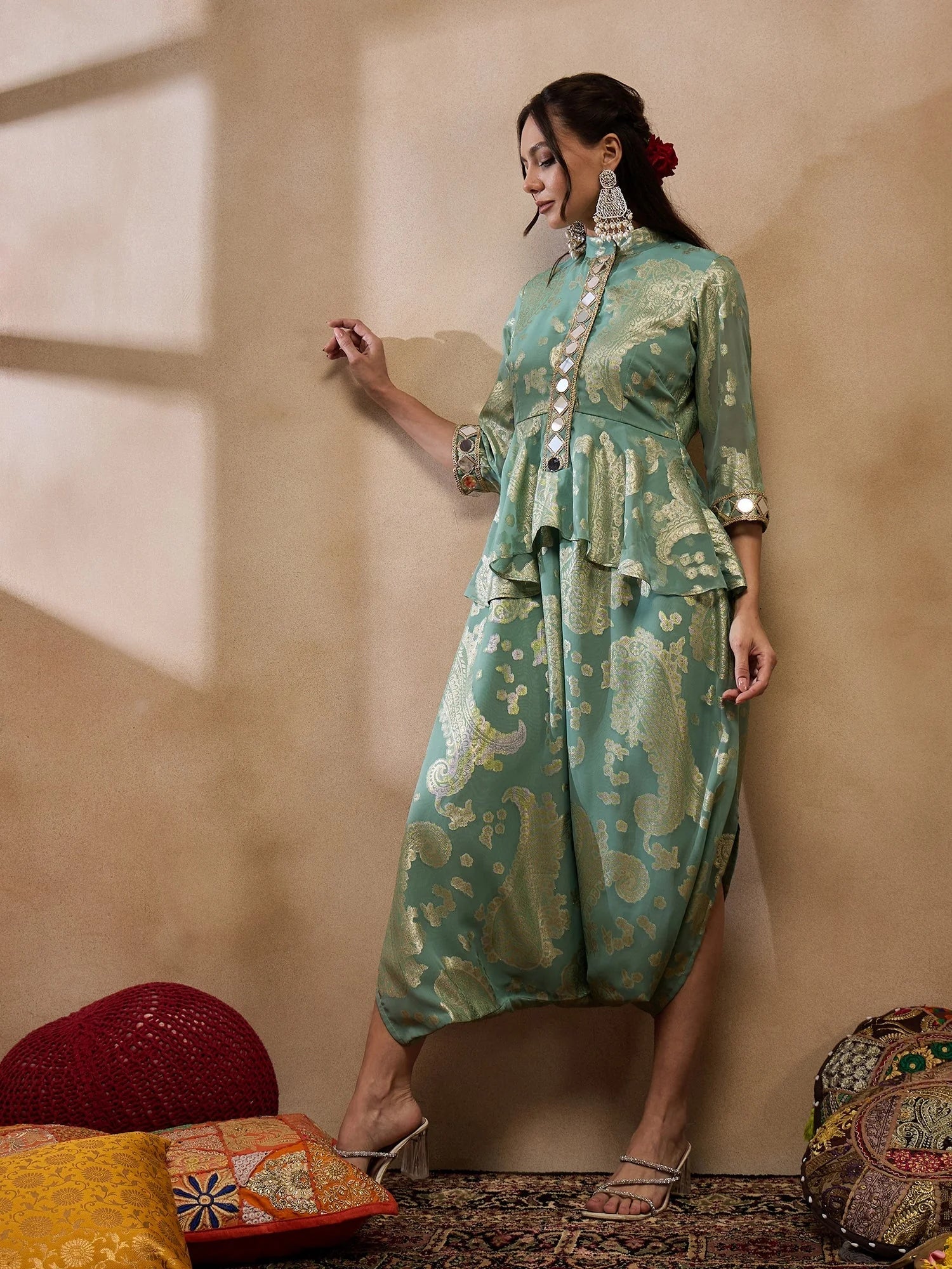 Sea Green Peplum Jumpsuit: Women's Western Outfits Online
