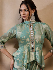Peplum Low Crotch Jumpsuit In Sea Green Color